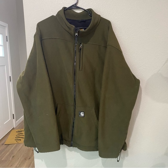 Carhartt Men’s 2XL Tall Moss Green Fleece Lined Textured Zip Up Jacket EUC - Picture 1 of 8